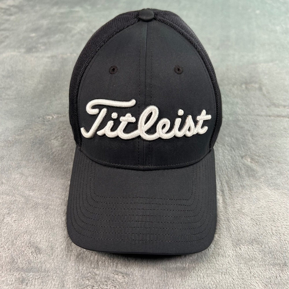 Titleist Mens Performance Mesh Golf Hat Black White Script Logo M/L Cap